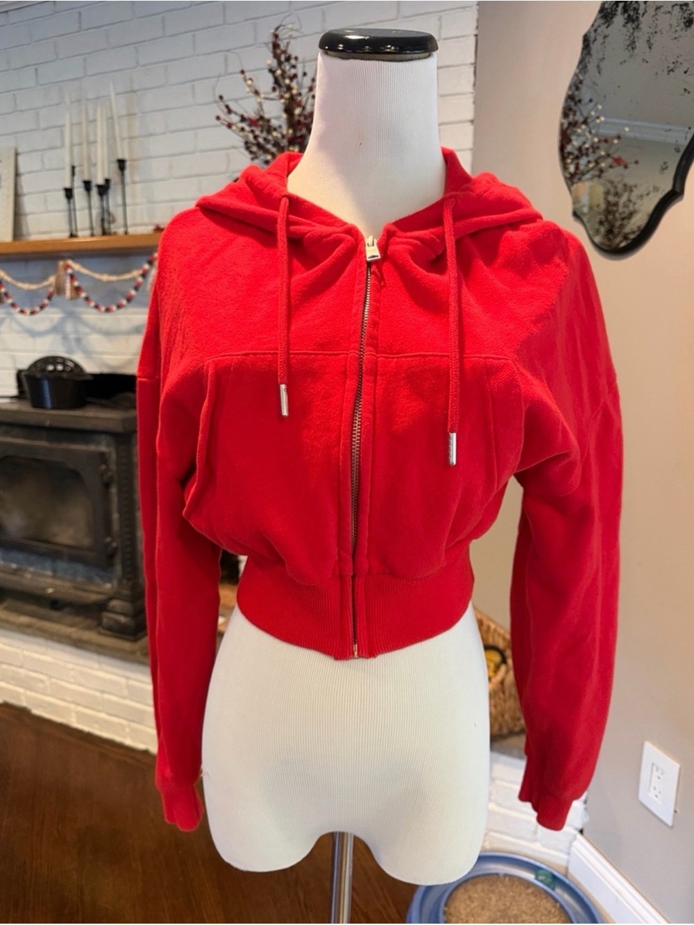 Garage Red Cropped Zip Hoodie